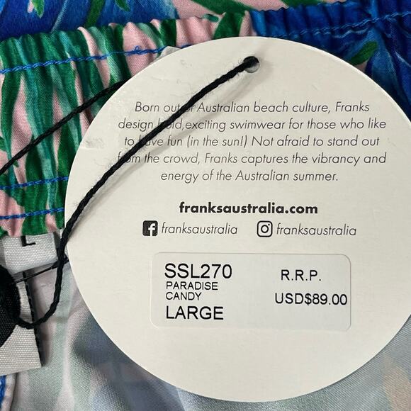 Franks Swim Large Board Shorts Quick Dry Palm Leaf Pockets Elastic Waist Multi - Picture 6 of 6